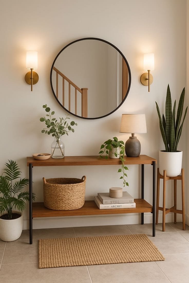 Modern home decor - mirror and clock display