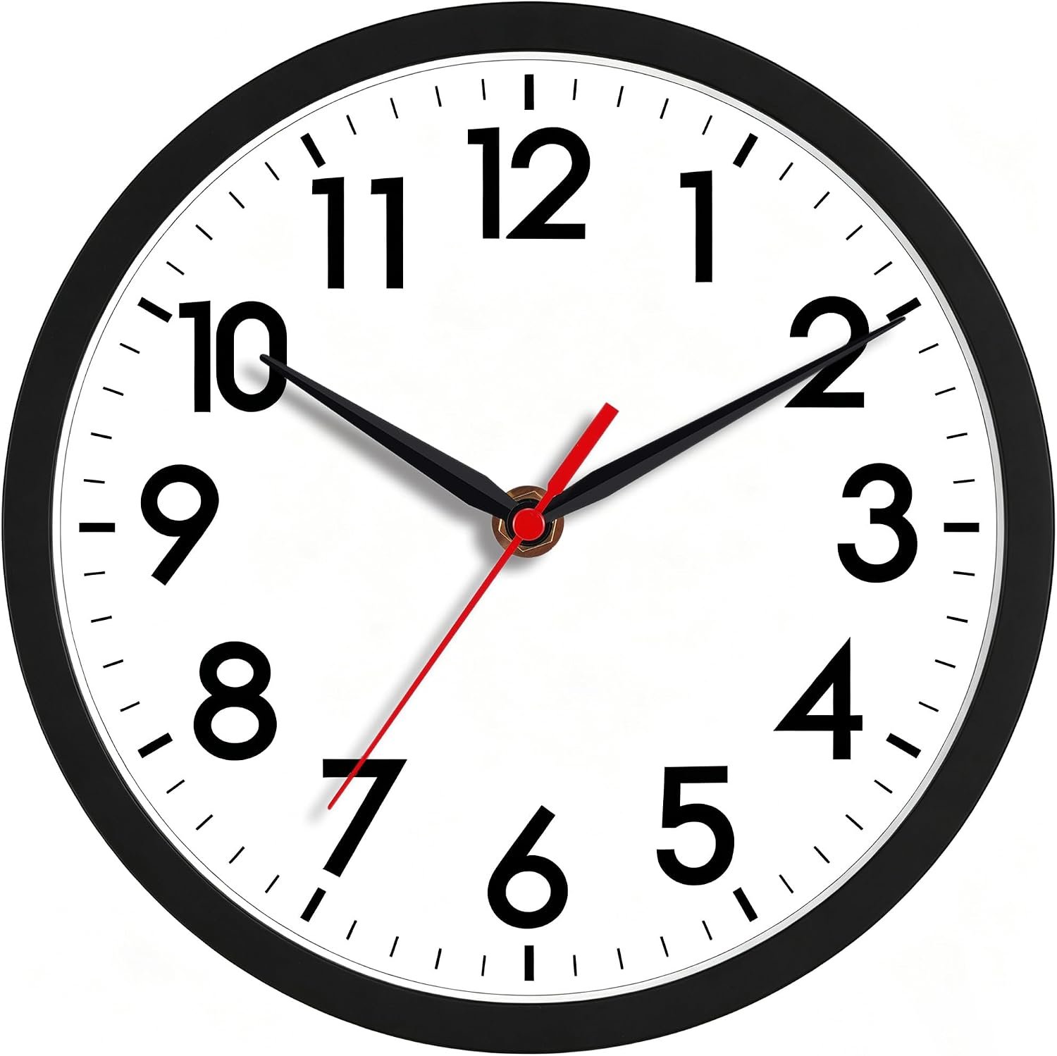 1 8 Inch Wall Clock, Silent Battery Operated Analog Clock, Black - Image 1
