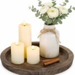 Hanobe Round Wooden Candle Holder Trays for Coffee Table, Distressed Finish