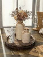 Hanobe Round Wooden Candle Holder Trays for Coffee Table, Distressed Finish - Image 2
