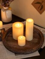 Hanobe Round Wooden Candle Holder Trays for Coffee Table, Distressed Finish - Image 3